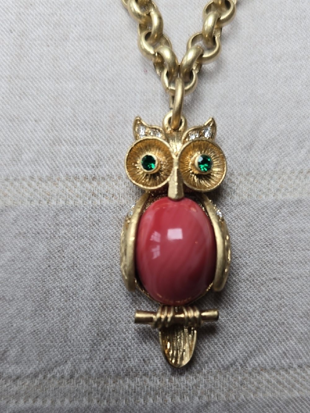 Stella & Dot Owl Coral Cabochon Owl Necklace